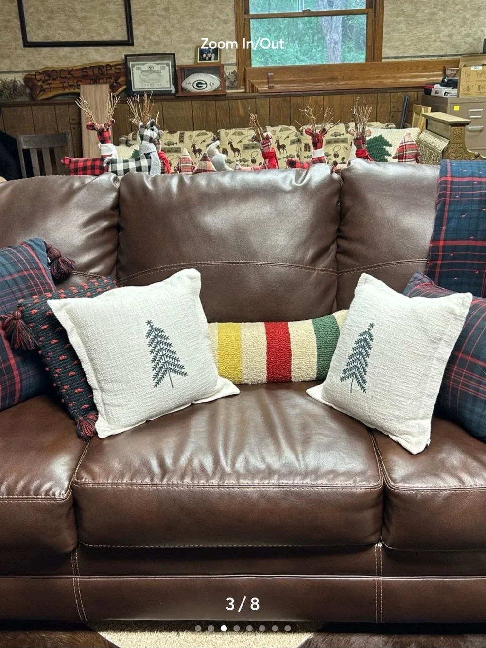 Hearth & Hand Cream Throw Pillow Pair with Green Embroidered Pine Trees